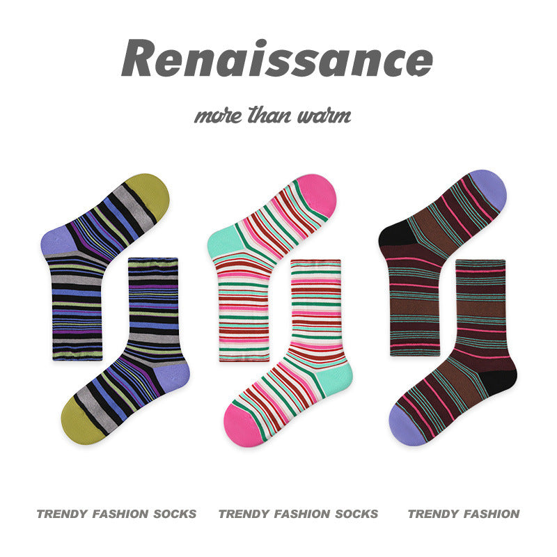 Art Illustration Combed Cotton Mid Calf Socks