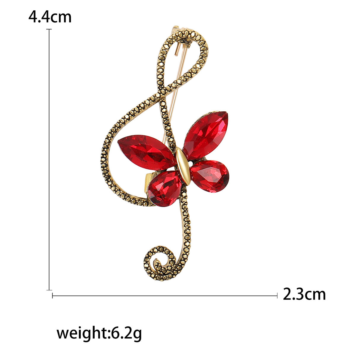 Vintage Butterfly Brooch with Rhinestones Musical Note Fashion Accessory