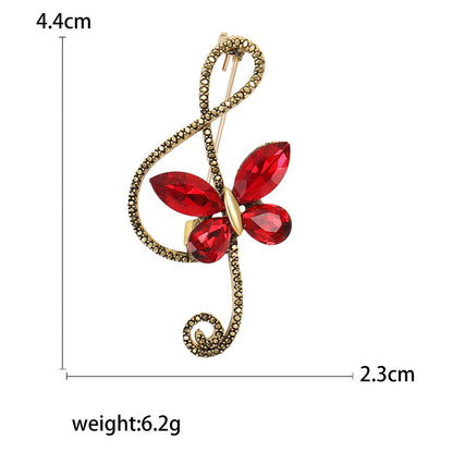 Vintage Butterfly Brooch with Rhinestones Musical Note Fashion Accessory