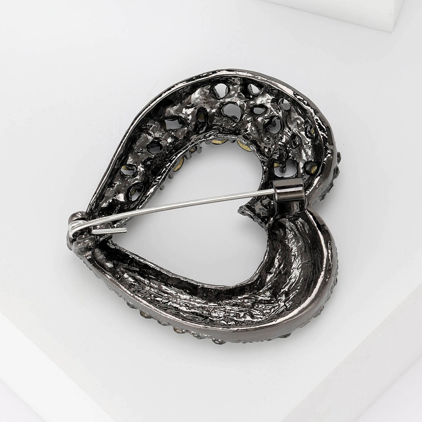 Trendy Heart Shaped Brooch with Gemstones for Women