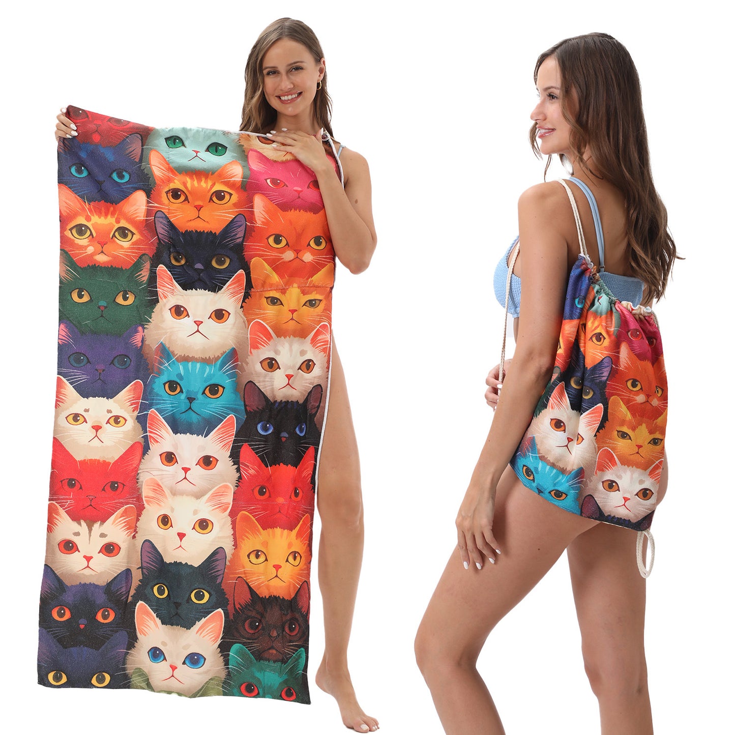 Foldable Beach Towel with Floral Print - Quick-Dry Microfiber