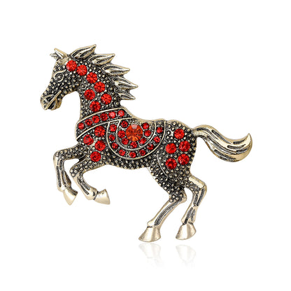 Fashionable Vintage Enamel Horse Rhinestone Brooch