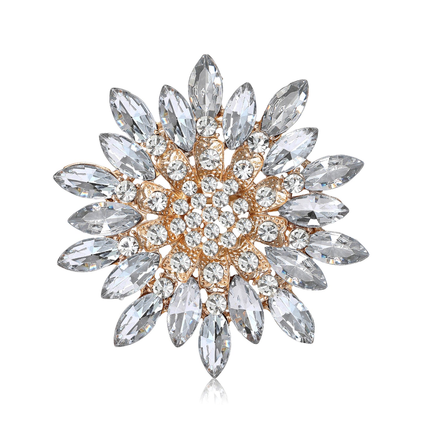 Alloy Creative Rhinestone Hollow Sunflower Flower Brooch Stylish Elegant Pin