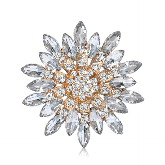 Alloy Creative Rhinestone Hollow Sunflower Flower Brooch Stylish Elegant Pin