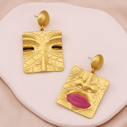 Gold Plated Lip Motif Stud Earrings French Chic