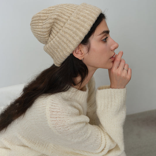 Classic Solid Color Knitted Wool Blend Beanie for Women