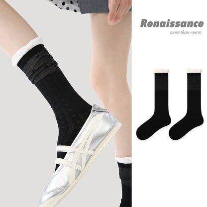 Renaissance Retro Mesh Mid Calf Socks Breathable Cotton