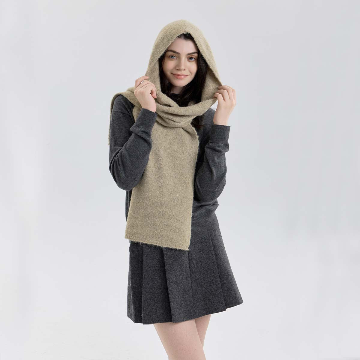 Solid Color Hooded Scarf for Women - Stylish Warm Knit Wrap