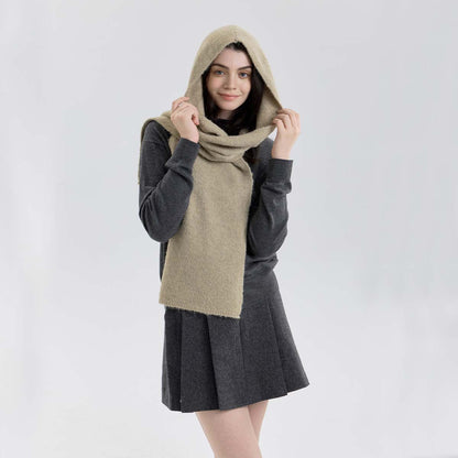Solid Color Hooded Scarf for Women - Stylish Warm Knit Wrap