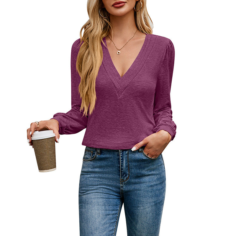 Layered V-Neck Cotton T-Shirt for Women