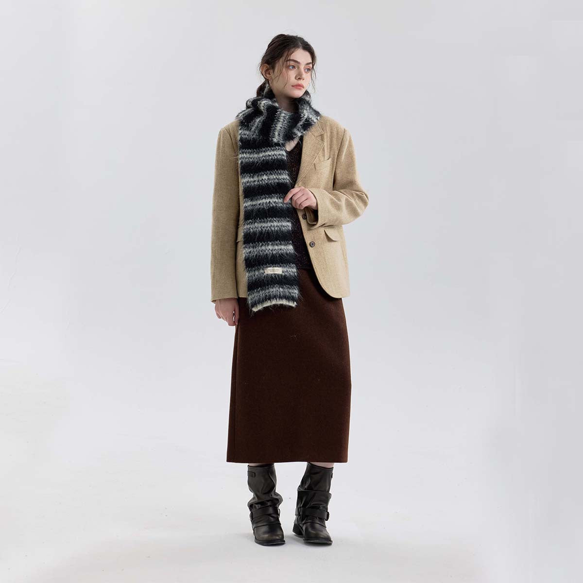 Trendy Color Block Striped Wool Blend Knit Scarf for Women