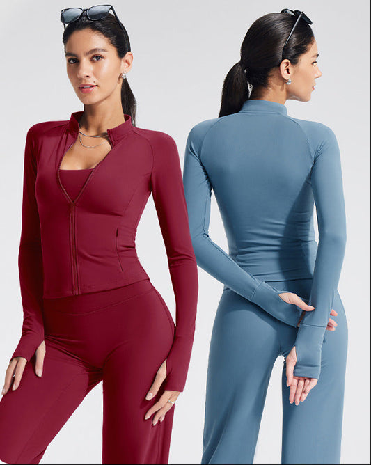 Women's Zip-Up Long Sleeve Yoga Jacket Stretch Fitness Outerwear