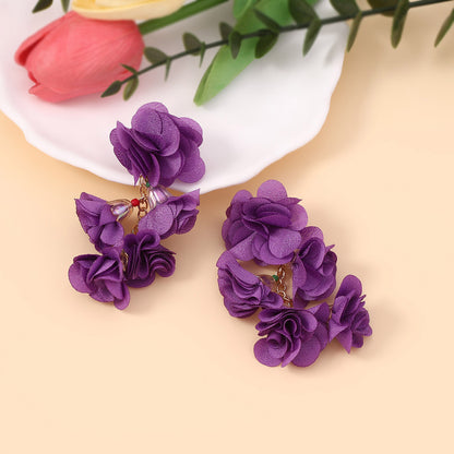 Earrings Bohemian Floral Fabric Chain Lightweight Resort