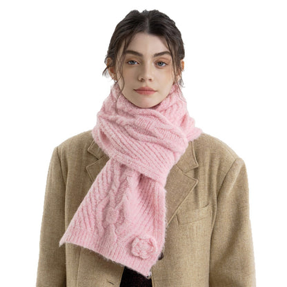 Rose Pattern Knitted Scarf for Women - Warm and Cozy