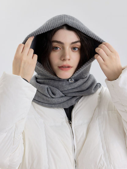 Solid Color Knit Button Balaclava Hat Unisex Winter Fashion Beanie
