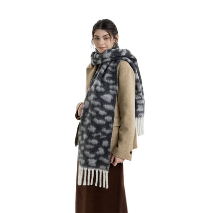 Trendy Vintage Leopard Print Fringe Scarf for Men and Women