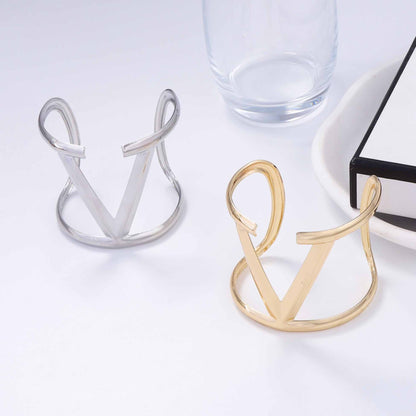 V Shaped Open Cuff Bracelet Sleek Metal Adjustable Chic
