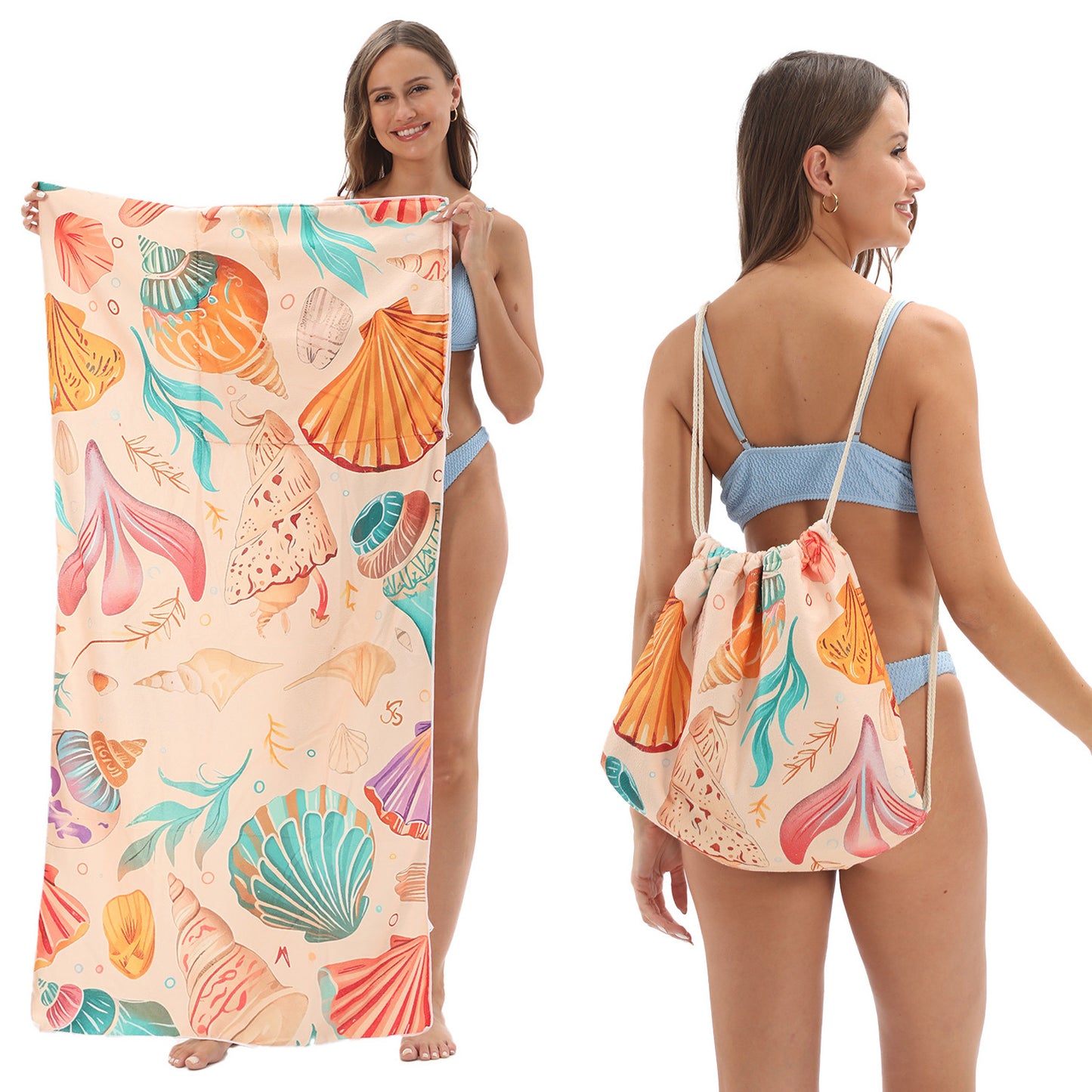 Foldable Beach Towel with Floral Print - Quick-Dry Microfiber
