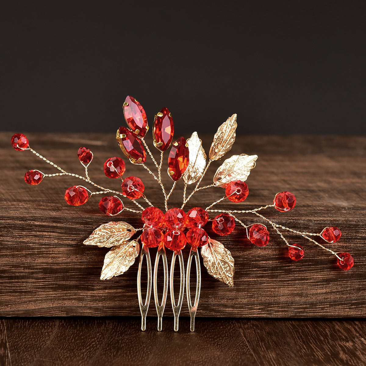 Green Crystal Gold Leaf Wedding Hair Comb