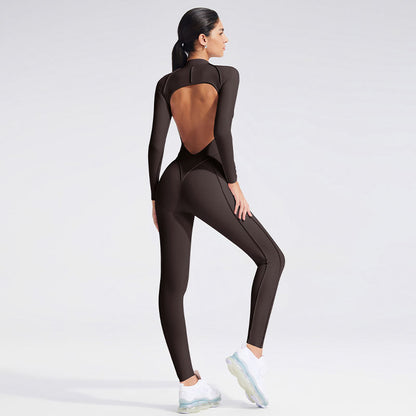 Women’s Slim Fit Open-Back Long Sleeve Yoga Jumpsuit