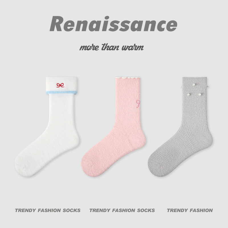 Mid Calf Polka Dot Coral Fleece Socks