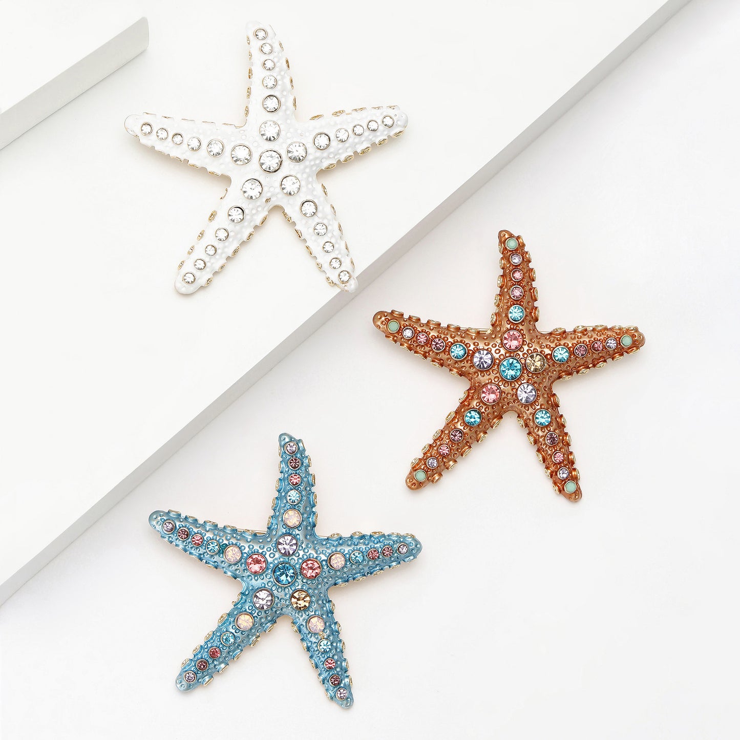 Tropical Starfish Brooch Alloy Rhinestone Pin Fashion Accessory