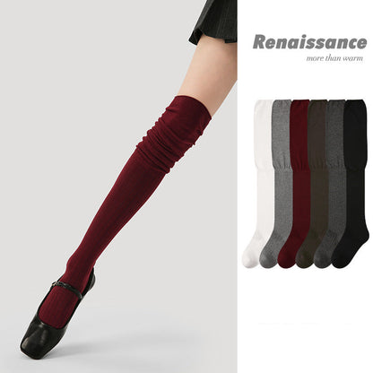 Over The Knee Socks Solid Combed Cotton Casual