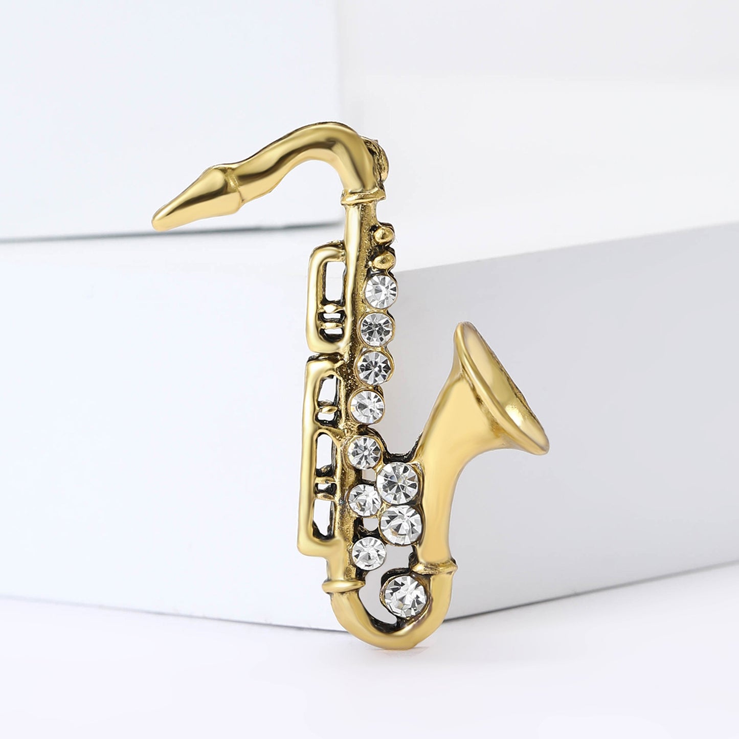 Trendy Alloy Enamel Rhinestone Saxophone Brooch