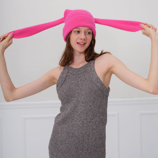 Y2K Cute Rabbit Ear Knitted Beanie Hat for Women
