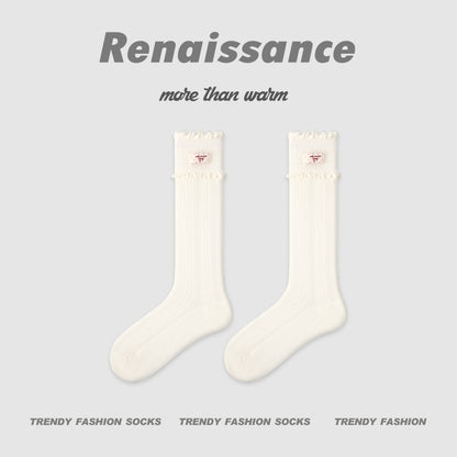 Renaissance Miu Style Polka Dot Cotton Mid Calf Socks