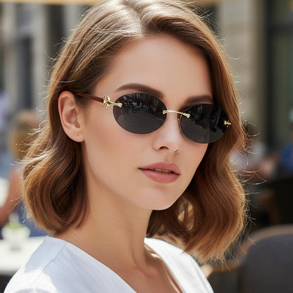 Oval Rimless Fashion Sunglasses UV400 Protection for Outdoor Activities
