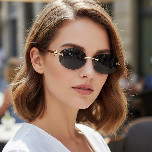 Oval Rimless Fashion Sunglasses UV400 Protection for Outdoor Activities