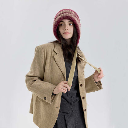 Gradient Knit Beanie with Drawstring - Warm and Stylish for Casual Look