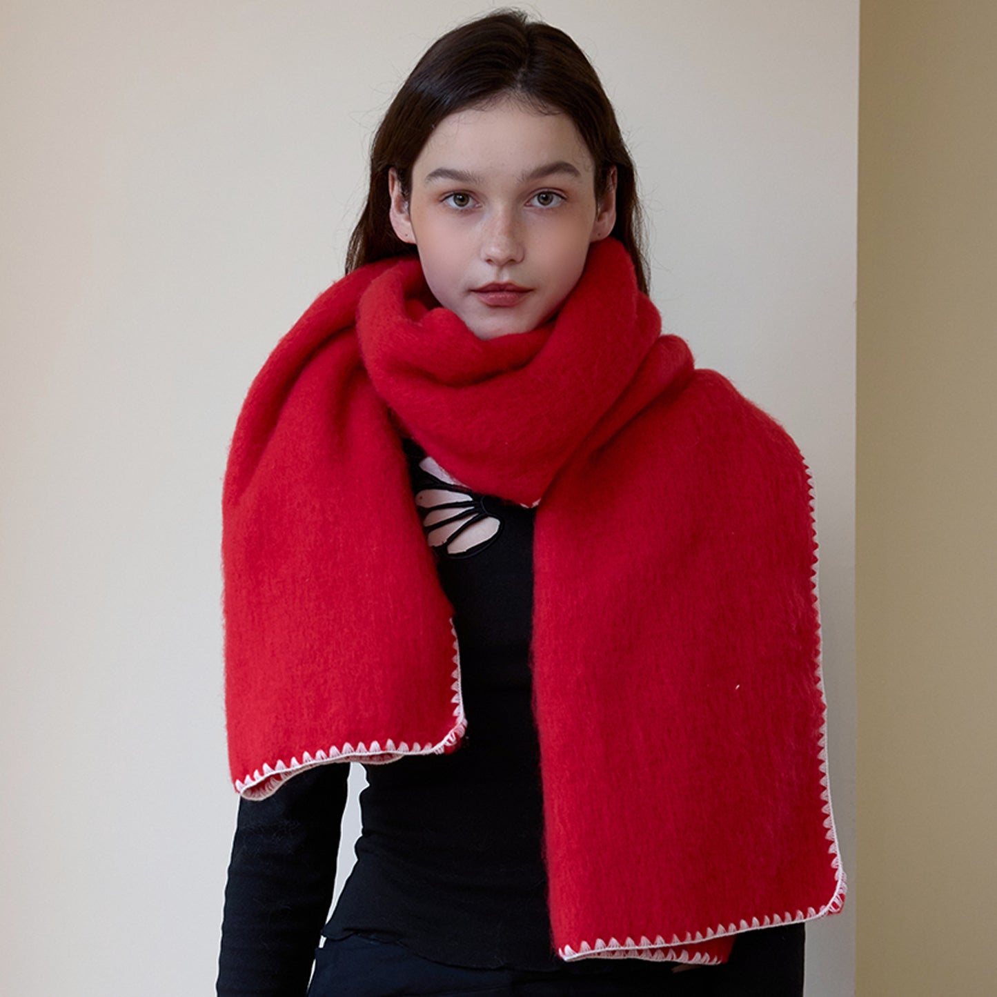 Solid Color Thick Warm Scarf with Edged Design for All Seasons