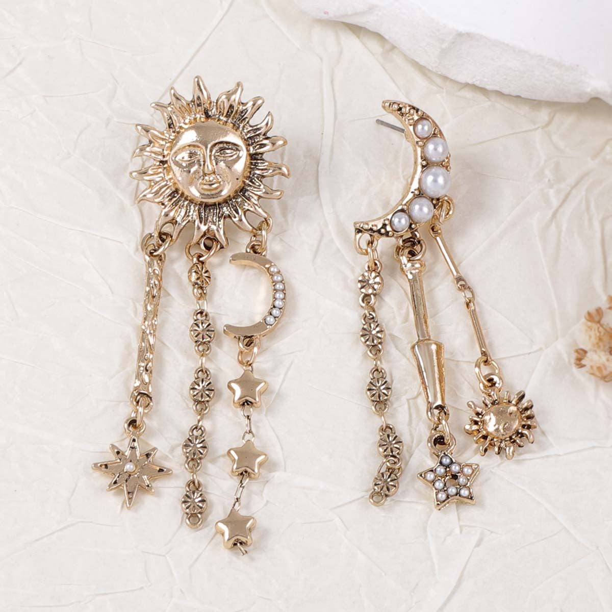 Tassel Drop Earrings Sun Moon Star Statement Celestial