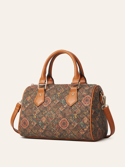 Retro Cork Texture Tote Bag with Ethnic Print