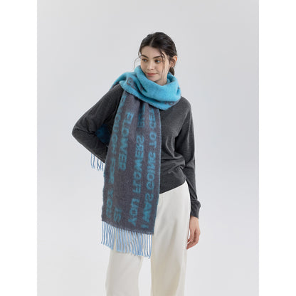 Wool Blend Letter Pattern Tassel Scarf for Women