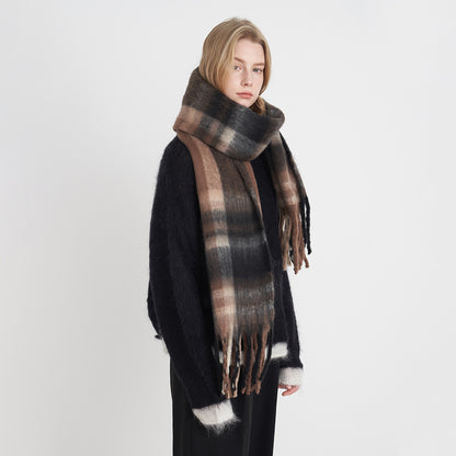 Classic Plaid Scarf Cozy Warm Fringed Neck Wrap