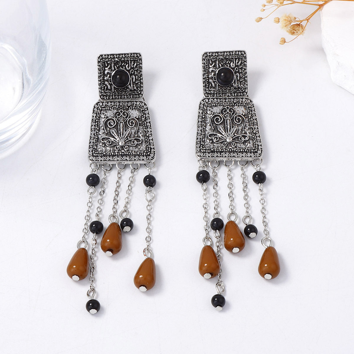 Long Tassel Geometric Floral Alloy Bohemian Earrings