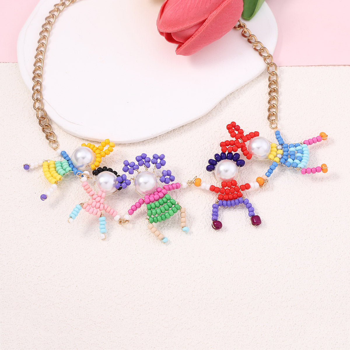 Collarbone Necklace Pearl Seed Bead Cartoon Cute Casual