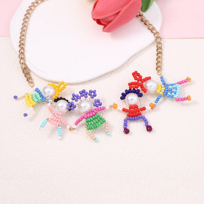 Collarbone Necklace Pearl Seed Bead Cartoon Cute Casual