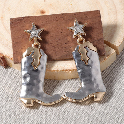 Combat Boot Star Alloy Statement Earrings