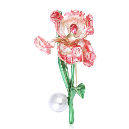 Vintage Enamel Iris Flower Brooch Fashion Jewelry Pin