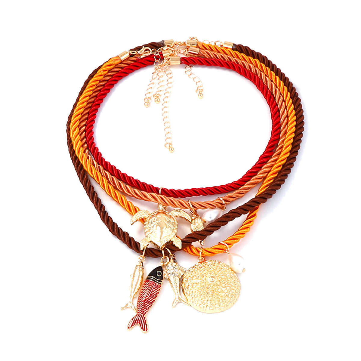 Braided Rope Necklace Ocean Animal Pendant Layered
