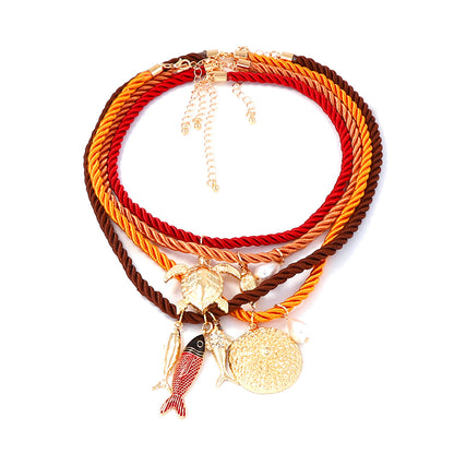 Braided Rope Necklace Ocean Animal Pendant Layered