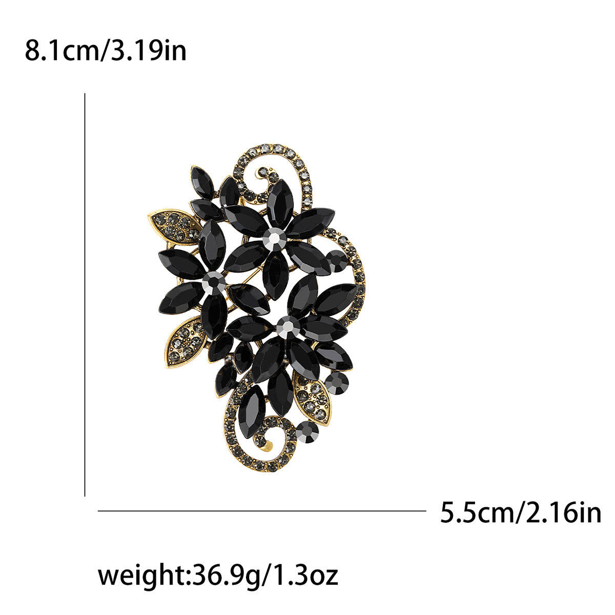 Elegant Floral Crystal Brooch Glass Pin for Women