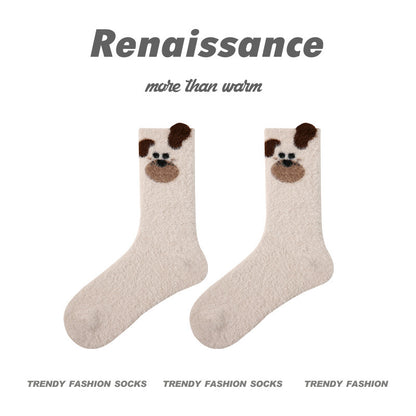 Cozy Cat Mid Calf Plush Polyester Socks
