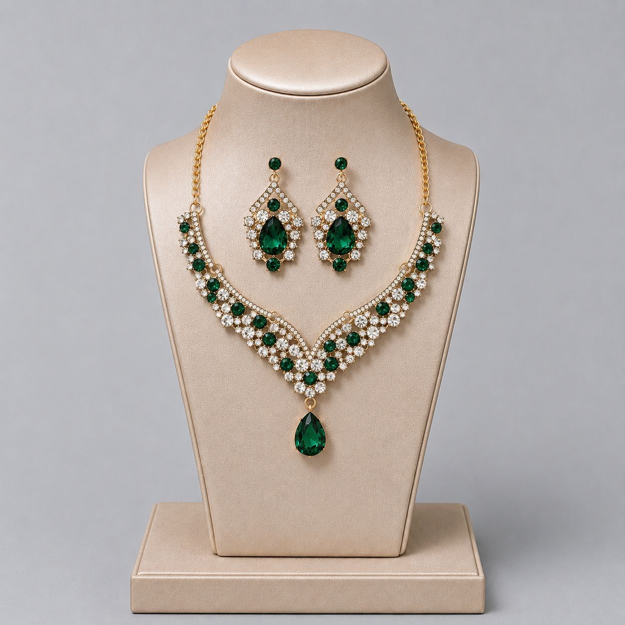 Retro Alloy Rhinestone Jewelry Set Elegant Necklace and Earrings for Evening Wear