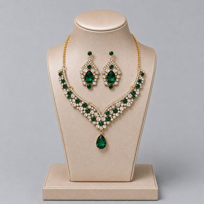 Retro Alloy Rhinestone Jewelry Set Elegant Necklace and Earrings for Evening Wear