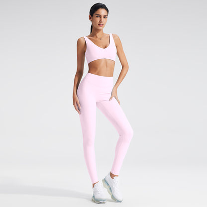 Women’s Yoga Set Deep V-Neck Sports Bra and Leggings